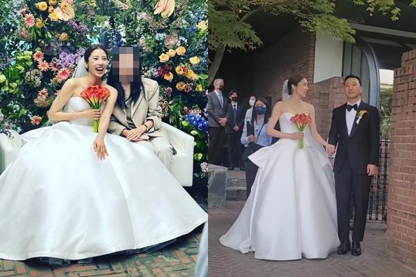 ソン・ダムビとイ・ギュヒョクの結婚式の様子。新婦のソン・ダムビが白いウェディングドレスを着ている。