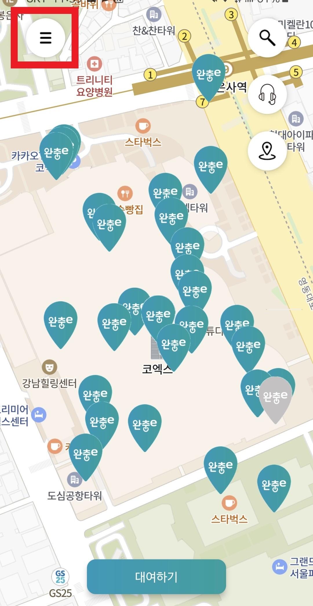 EveryPortableアプリの現在地付近のポータブル充電器ステーションを確認する地図