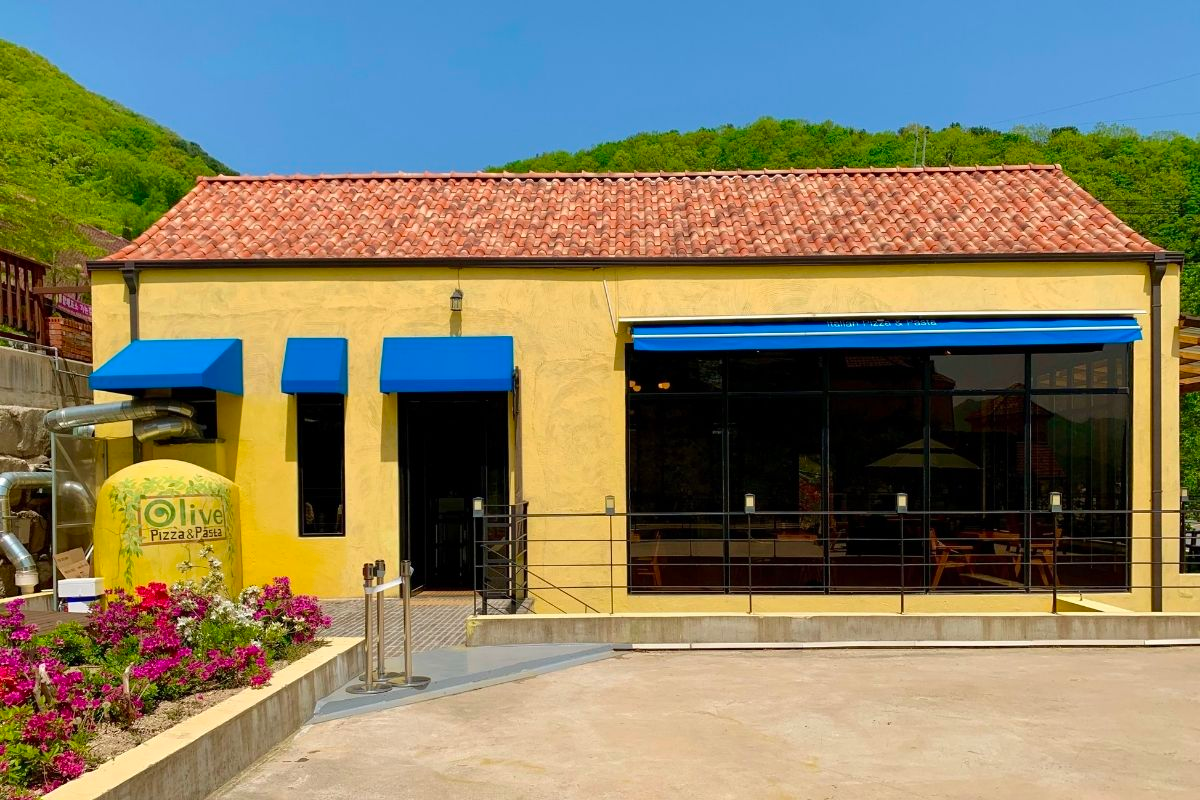 olive pizza pasta ở Petite France làng pháp của hàn quốc