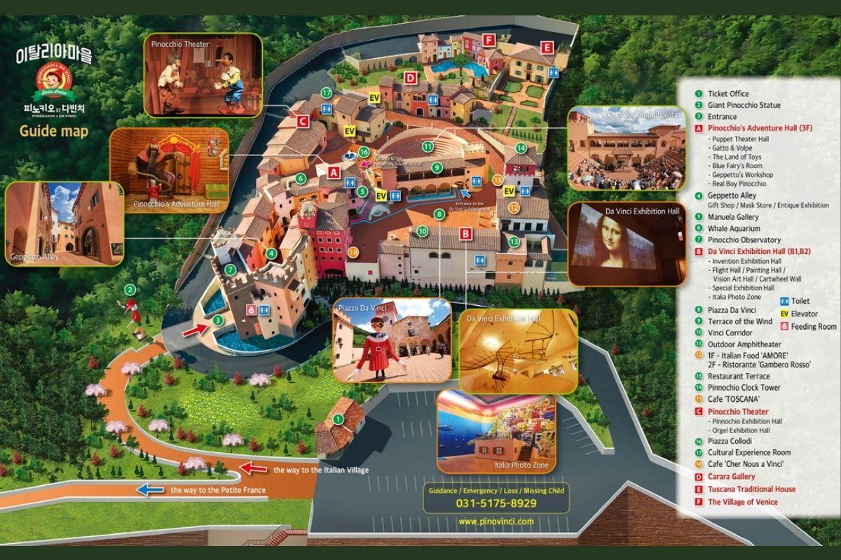 bản đồ ở Làng Ý Pinocchio e Da Vinci, hàn quốc, cạnh petite france