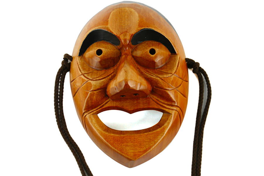 一个韩国书生面具的后视图，展示了传统文化面具的设计和细节。