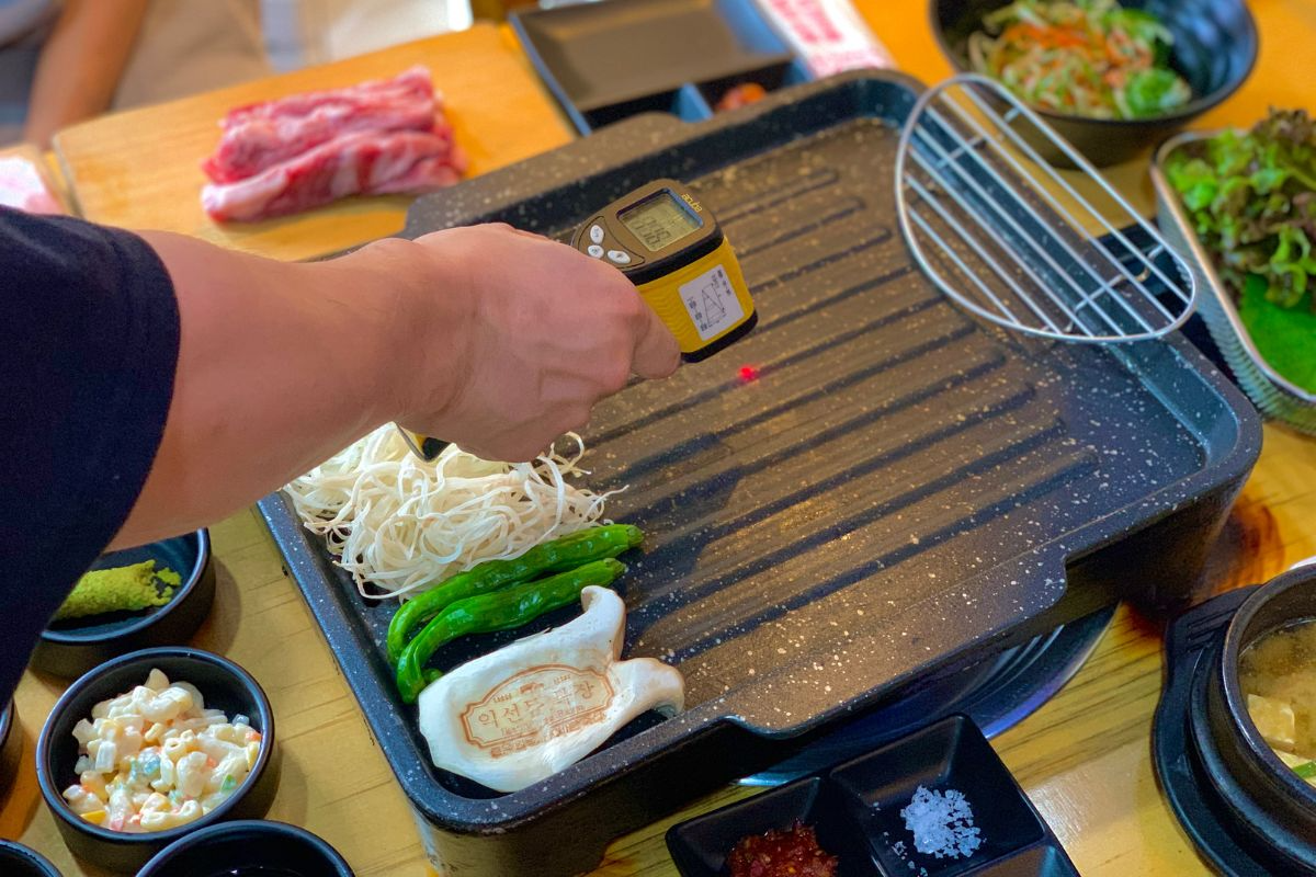 kiểm tra nhiệt độ trước khi nướng thịt