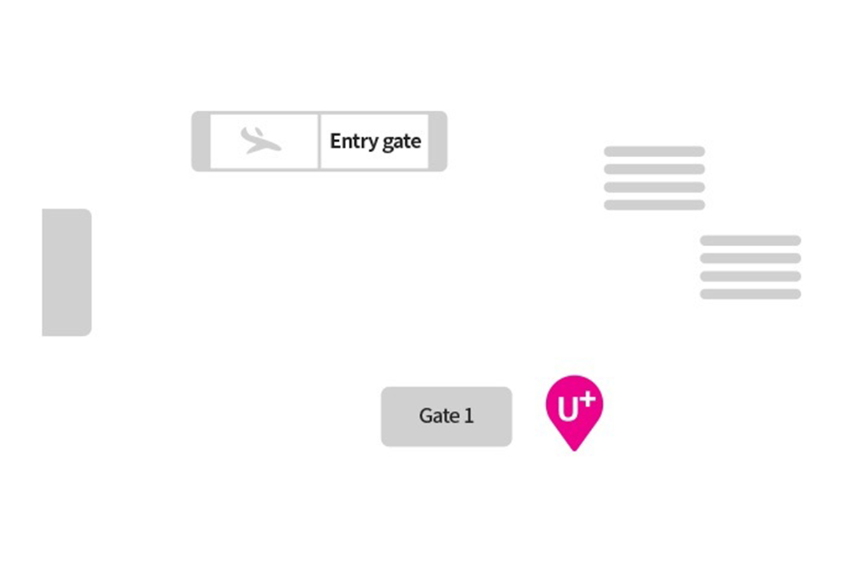 인천 공항 내부에서 LG U+ SIM 및 WiFi Egg를 제공하는 카운터의 이미지.