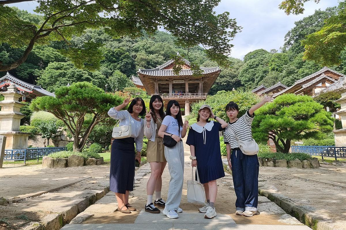 Vue d'un chemin pittoresque dans le village Seonbi, entouré de maisons traditionnelles et de verdure.