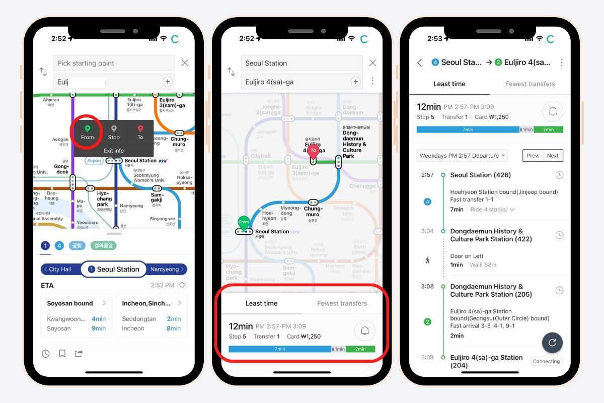 Xem thông tin hệ thống tàu điện ngầm bằng Naver Map