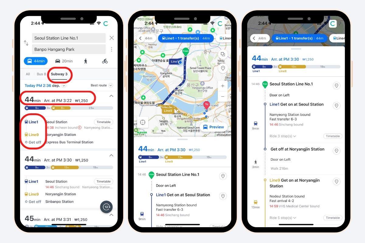 Hướng dẫn đi tàu điện ngầm bằng Naver Map 
