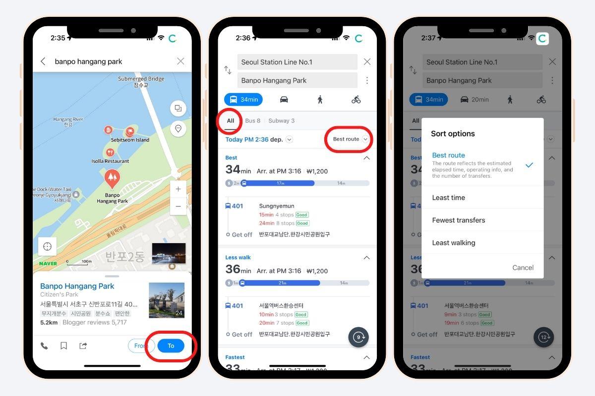 Cách tìm đường đến địa điểm cụ thể bằng Naver Map