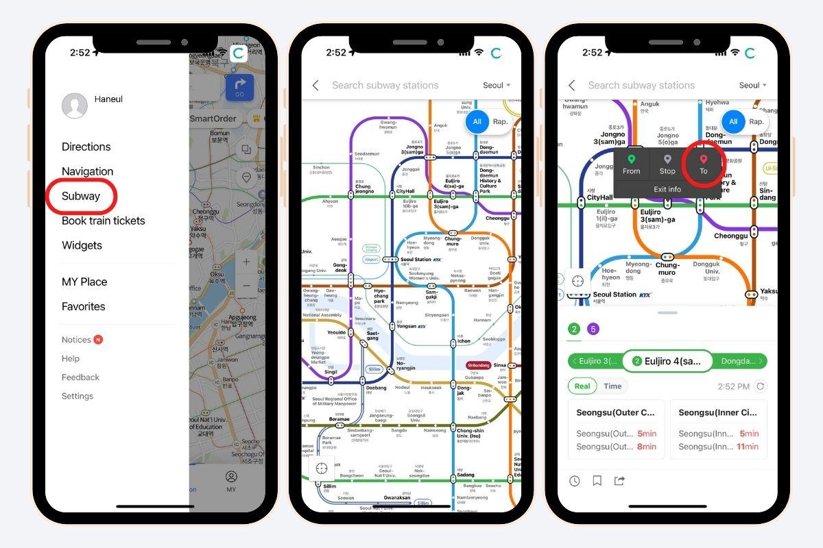Xem thông tin hệ thống tàu điện ngầm bằng Naver Map