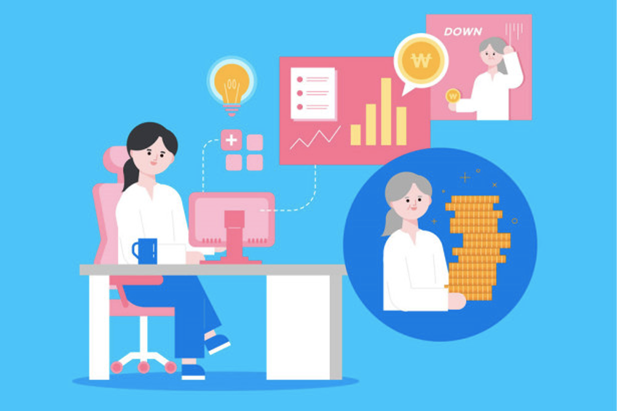 辦公室環境中的女性使用電腦和討論財務議題，展示職場和理財規劃的視覺