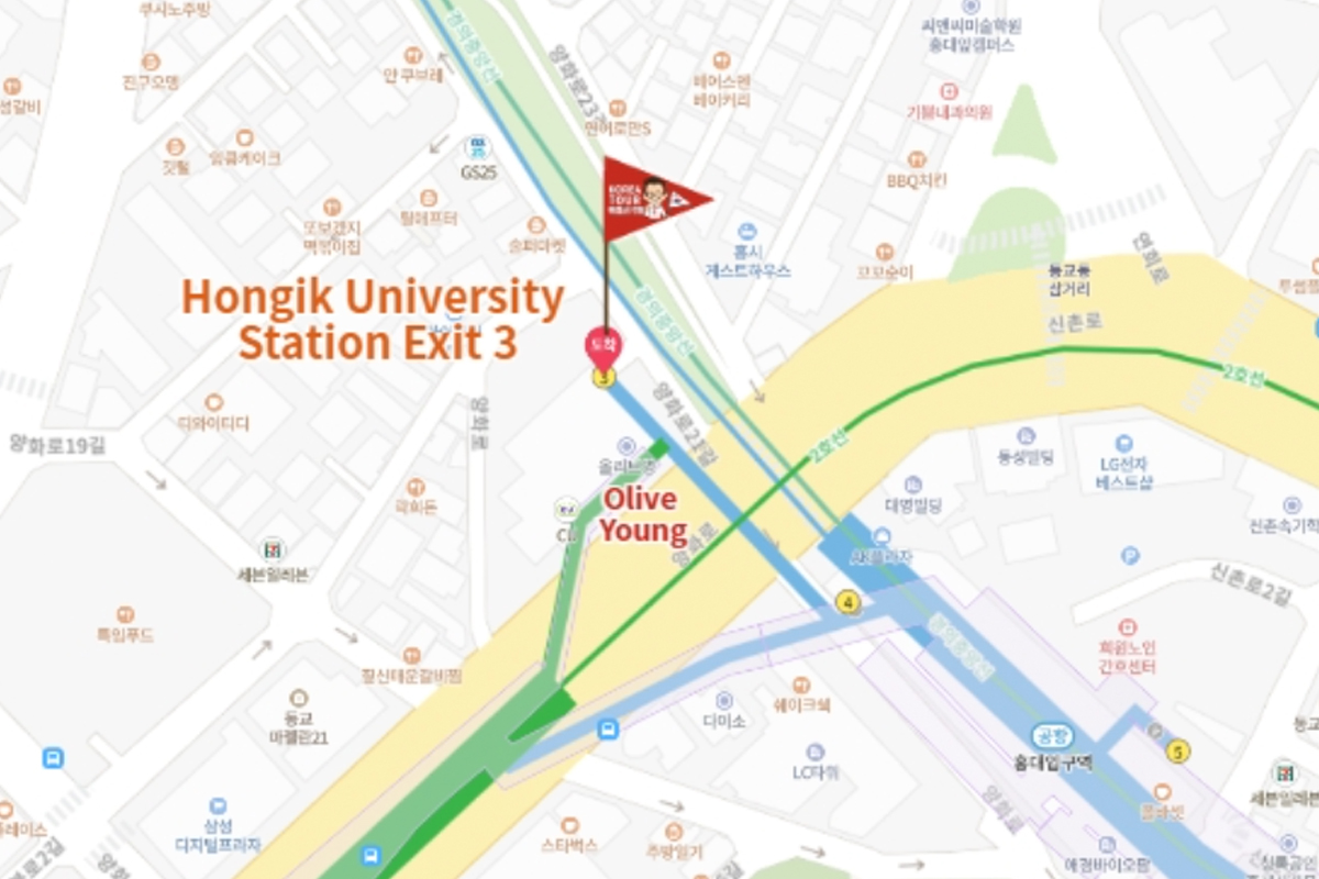 弘大入口駅3番出口、周辺地図、ソウル、韓国