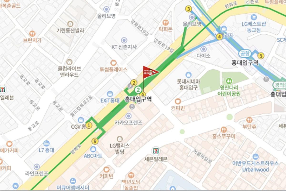 ホンデ入口駅8番出口近くに集合するための案内マップ。