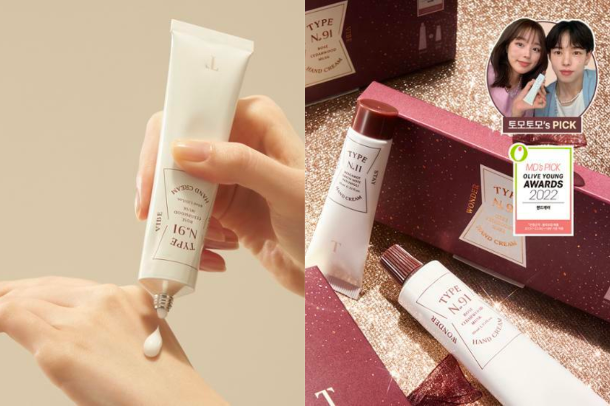 Kem dưỡng tay TYPE NUMBER N.91 với phong cách thiết kế hiện đại và tinh tế, được làm nổi bật giữa bối cảnh ánh sáng nhẹ nhàng, sản phẩm đoạt giải Olive Young Awards 2022.