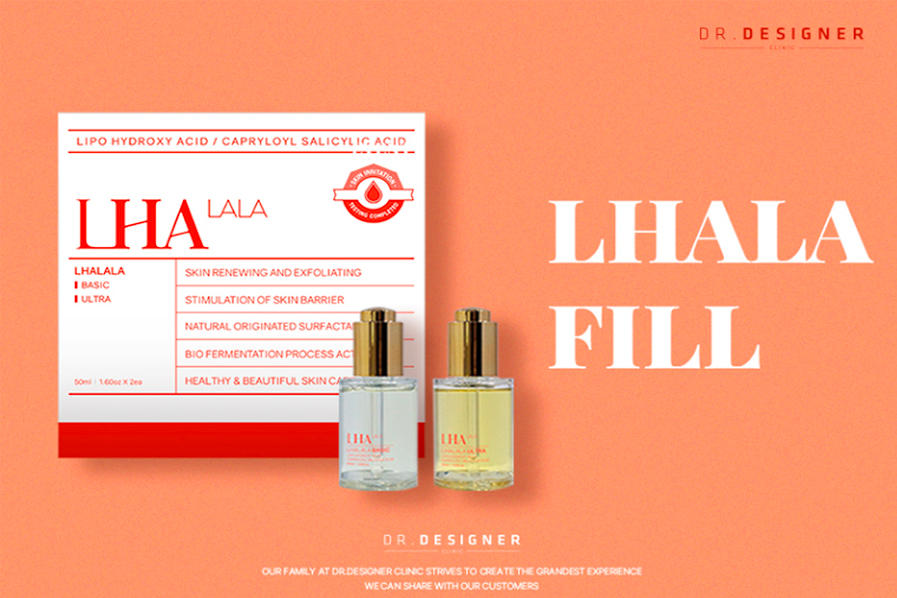 LHALAFill焕肤产品的展示图，显示包装与液体瓶