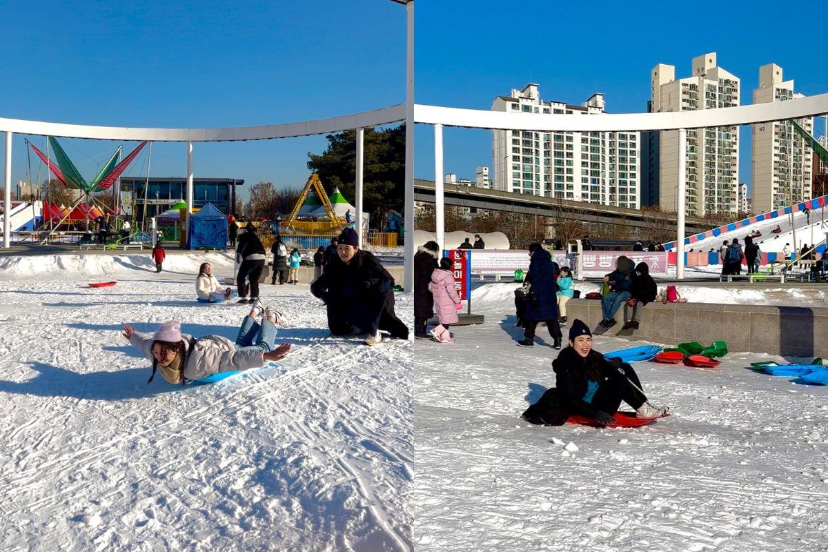 trải nghiệm trượt tuyết ở  sân trượt tuyết công viên Ttukseom Hangang, seoul, hàn quốc