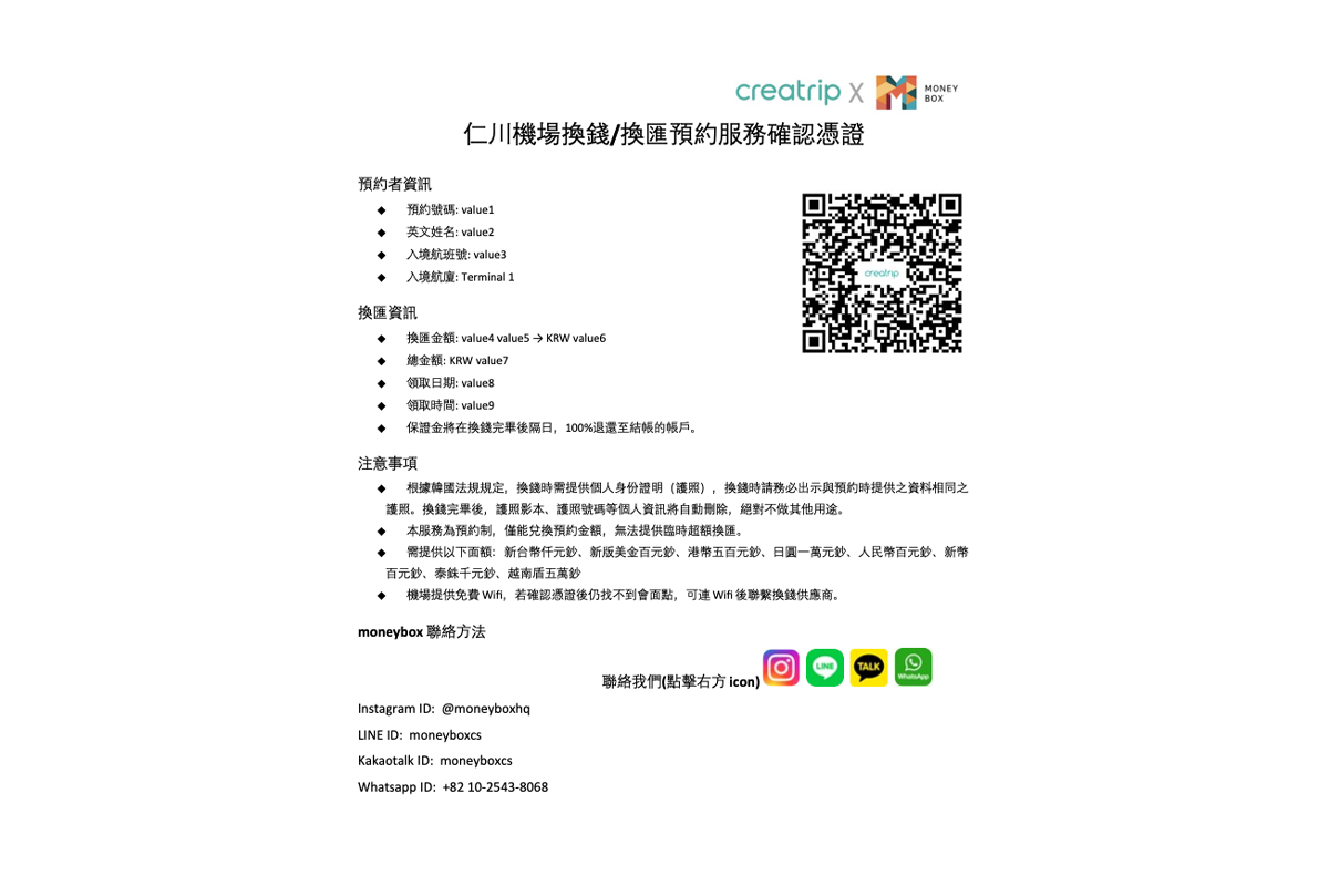 换汇预约确认凭证的电子邮件通知样本截图,包含详细地点和流程指示