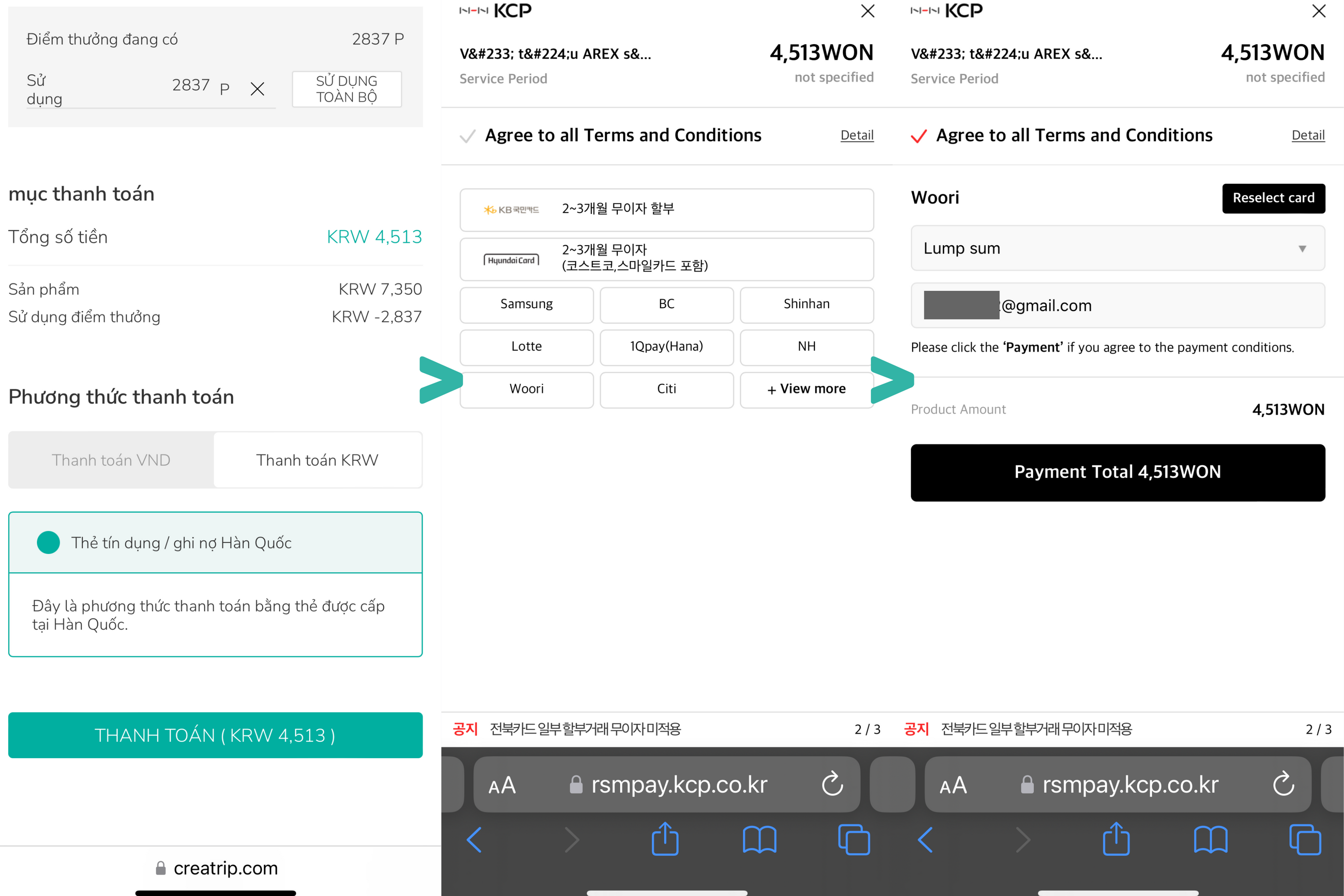 Hướng dẫn thanh toán bằng thẻ Hàn Quốc trên website của Creatrip