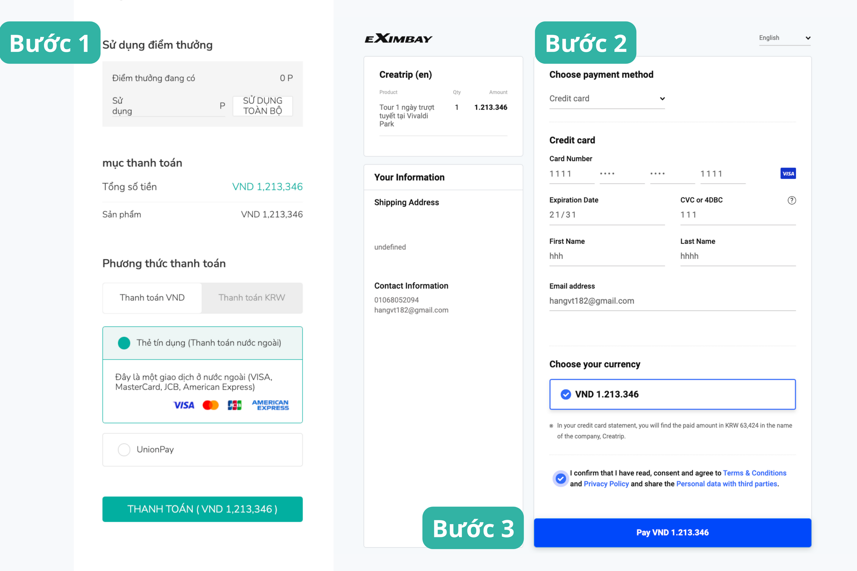 Hướng dẫn thanh toán bằng thẻ quốc tế trên website của Creatrip