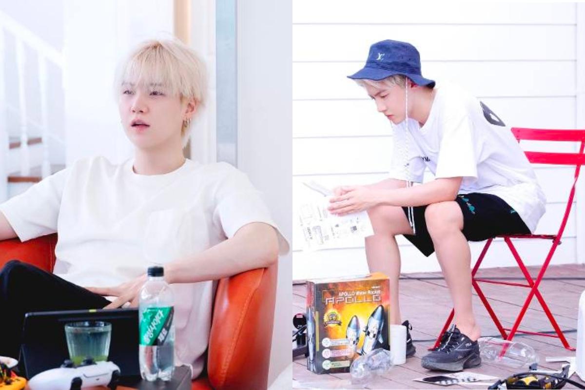 Area mesin cuci di Seoul HiKR Ground dengan lampu neon dan dekorasi modern.