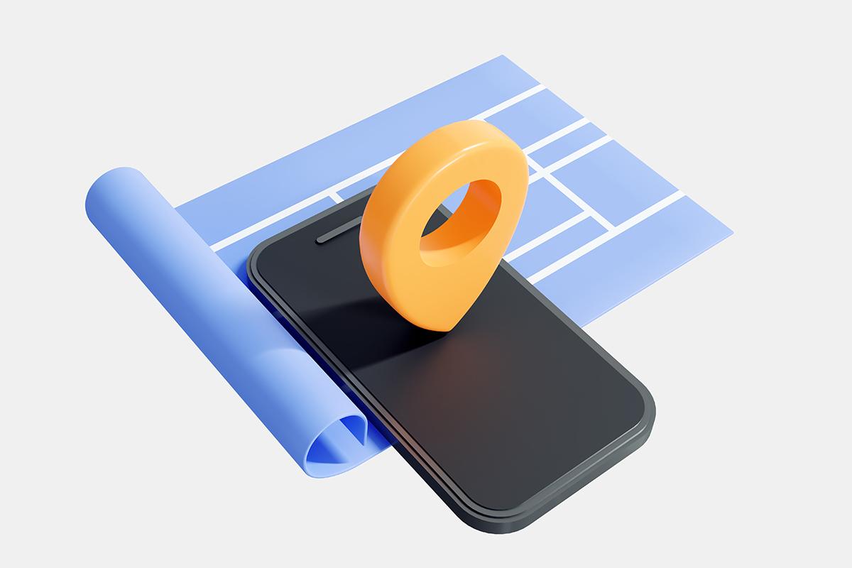 แสดงภาพมือถือและแผนที่เป็นสัญลักษณ์ของแอปแผนที่ในเกาหลี