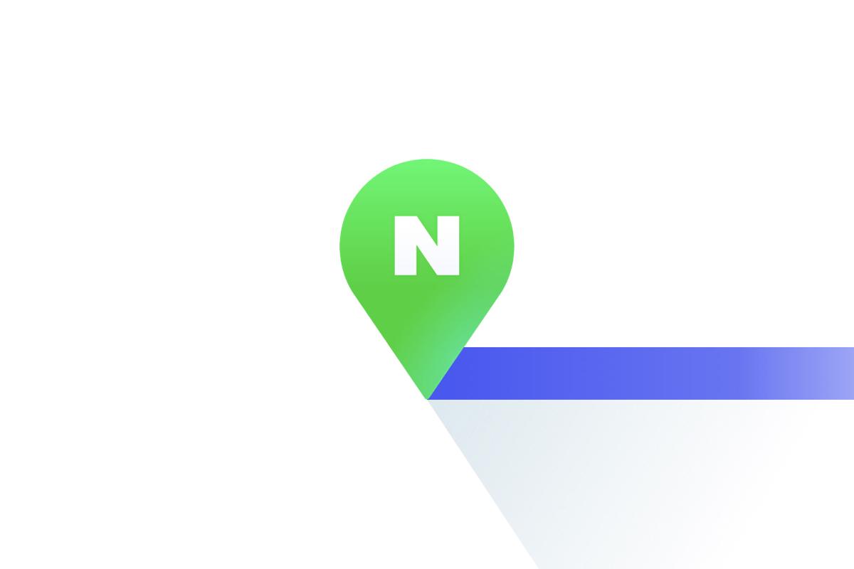 โลโก้ Naver Maps บนพื้นหลังสีขาว เป็นหนึ่งในแอปแผนที่ที่ใช้กันในเกาหลี