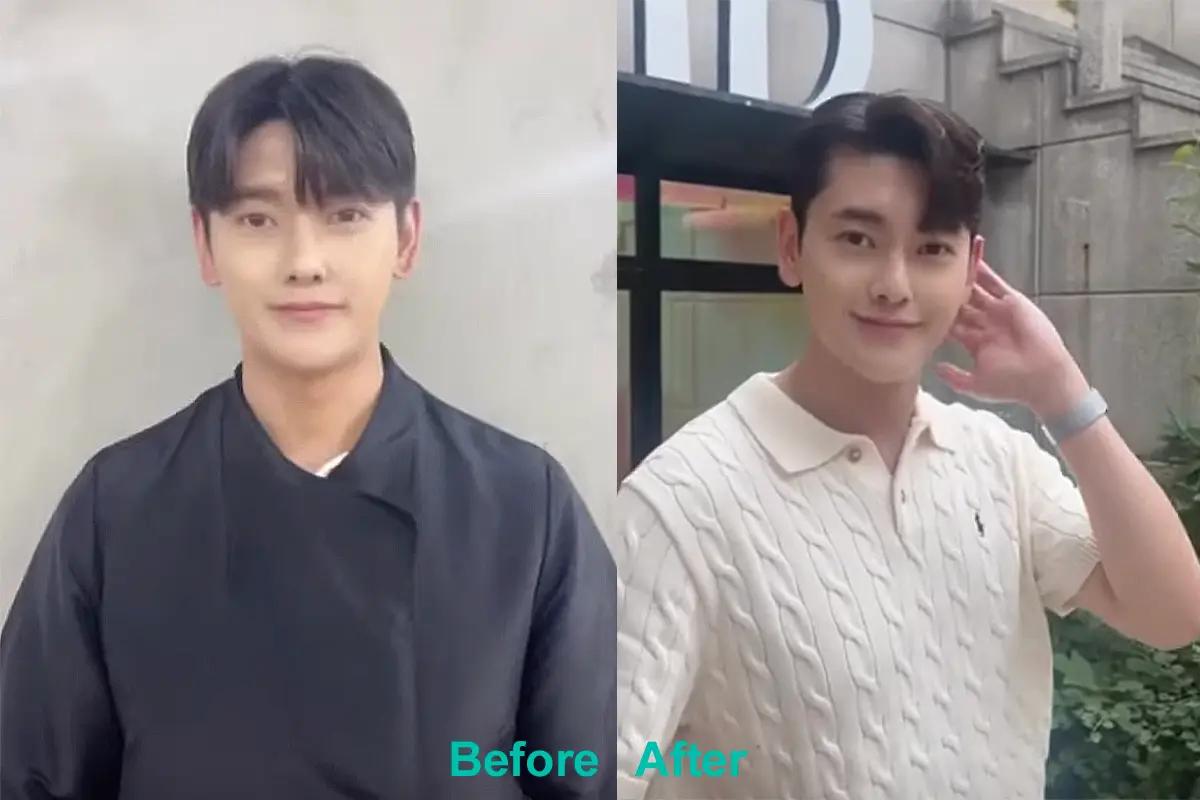 メイクアップアーティストが男性の髪をセットしている様子