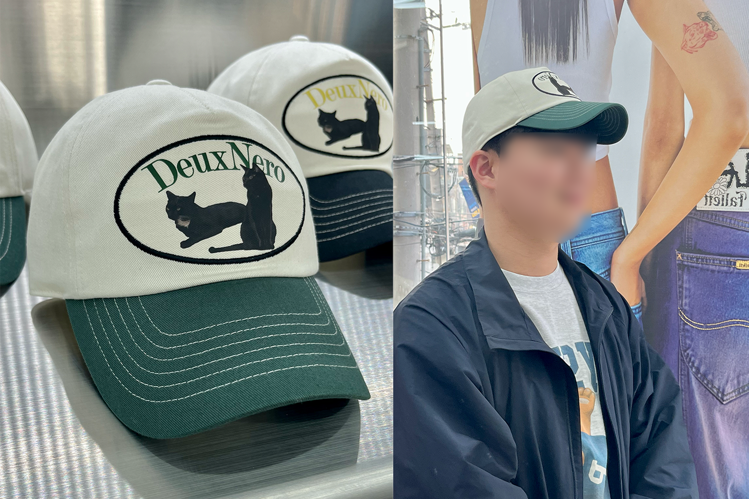 Fallett店內亮眼的貓咪帽款展示，獨特的設計讓人印象深刻。