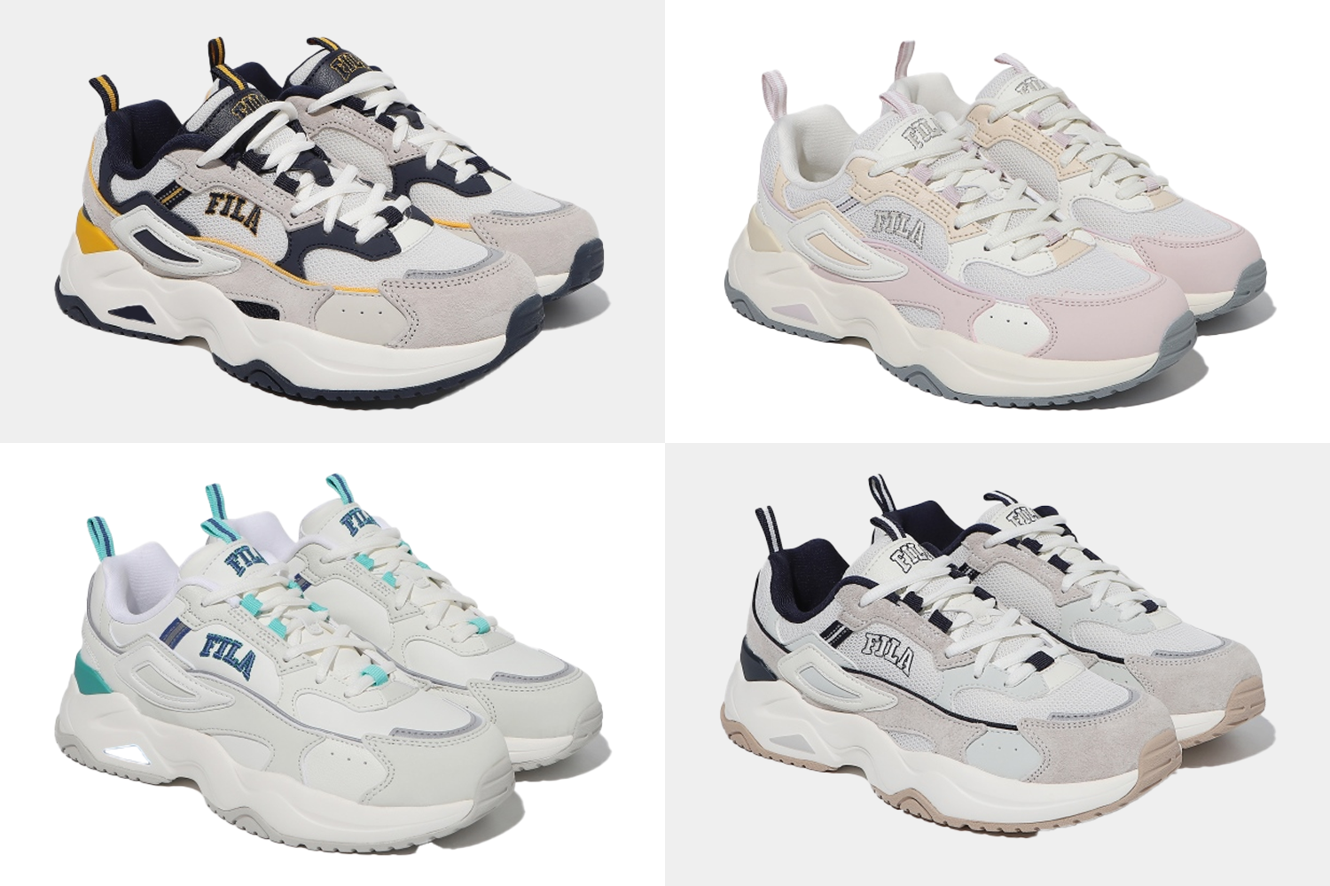 白色FILA Rayflide运动鞋，经典设计中加入象牙色元素，减少污垢痕迹，时尚耐用。