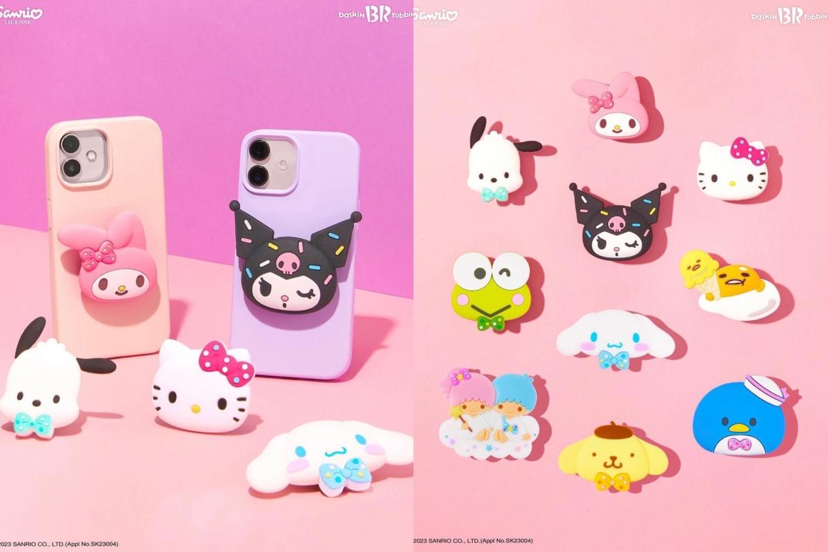 サンリオキャラが施されたスマホケースとデザインバッジ