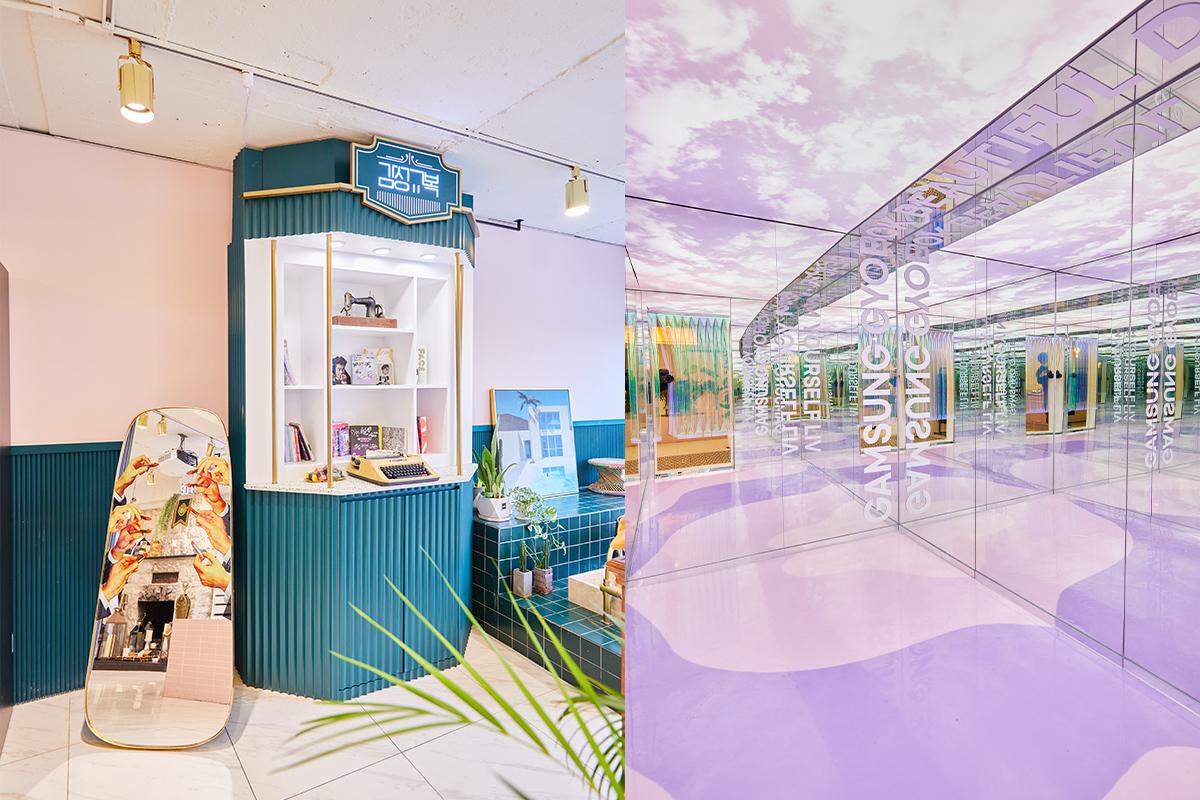 韓國感性校服制服租借店的現代化裝潢櫃臺展示