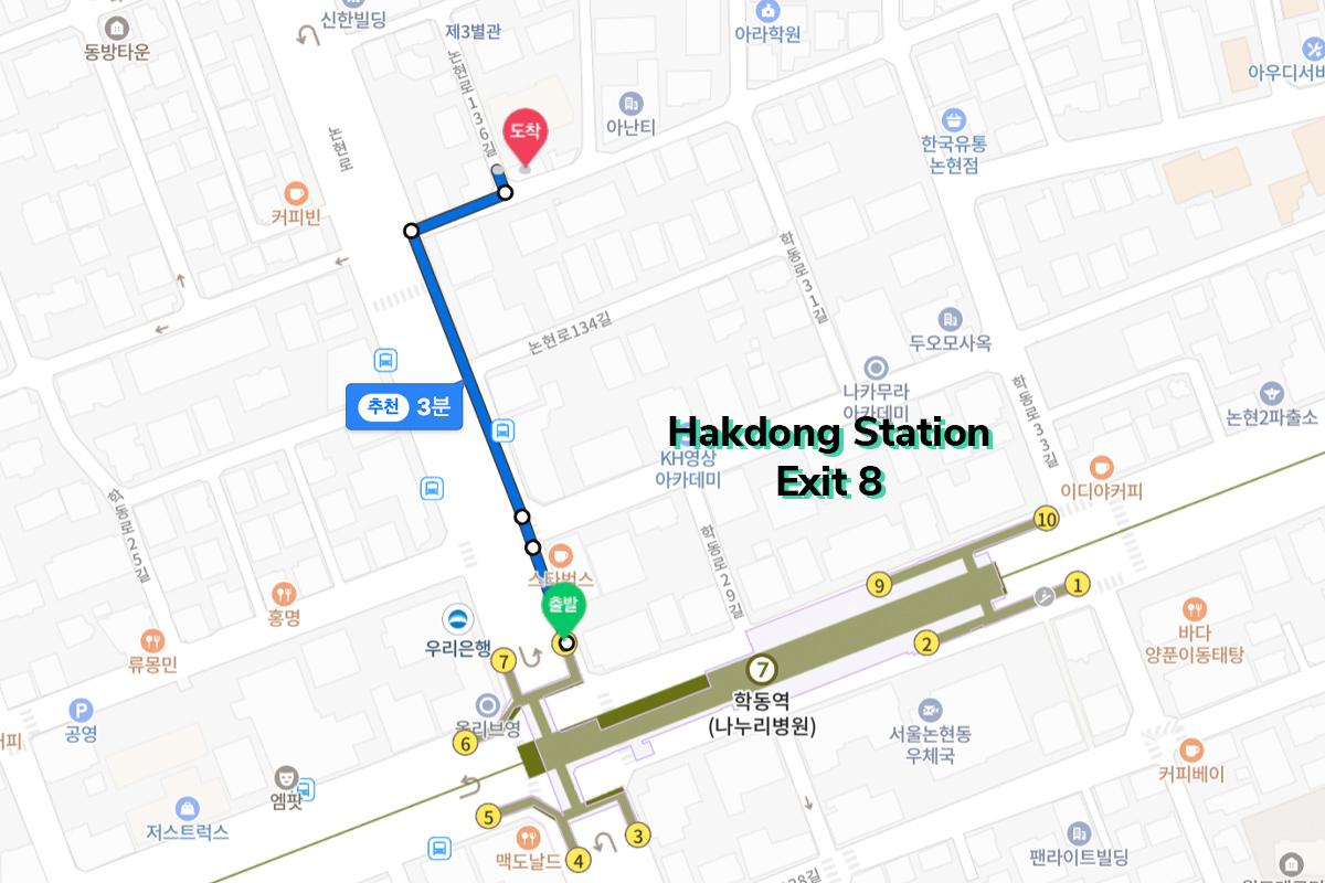 แผนที่เส้นทางไปยังร้าน Yipi Hair ใกล้สถานี Hakdong