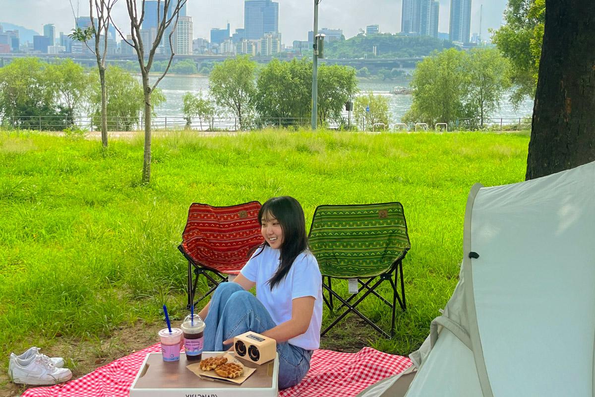 韓国旅行 ソウル 建大 漢江公園 ヒーリングテント ピクニック