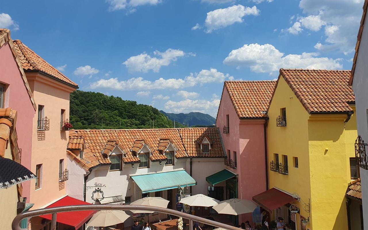 Italian-style buildings with terracotta roofs in Petite France, offering a glimpse of European charm in Korea.