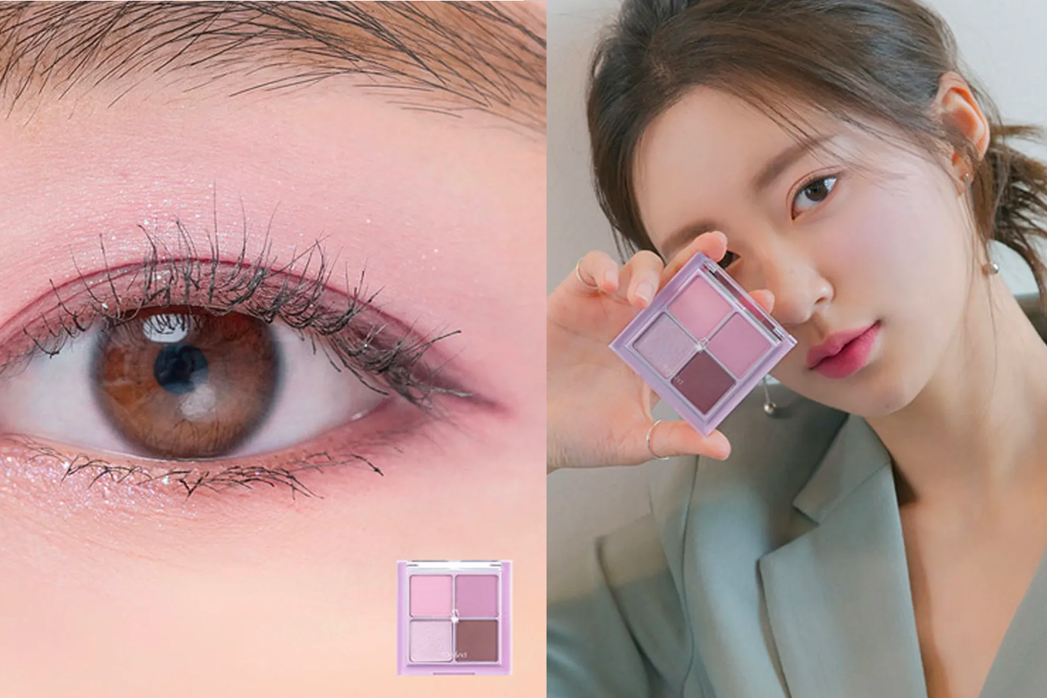 Romand四格眼影盤#W01 Lavander的展示，顯示冬季冷調眼妝的細緻效果。