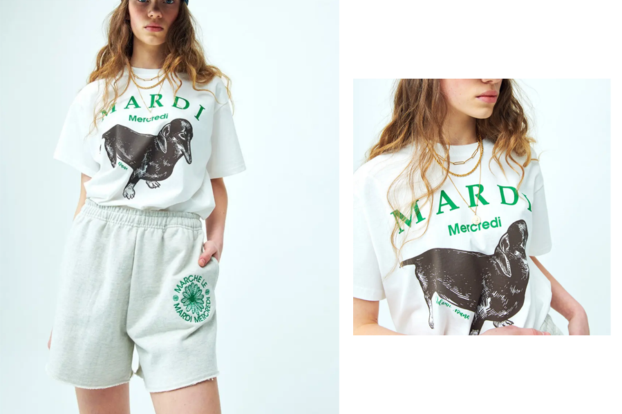 Mardi Mercredi DDANJI短袖T恤，自然型體型穿搭，使用寬鬆剪裁削弱骨感特徵。