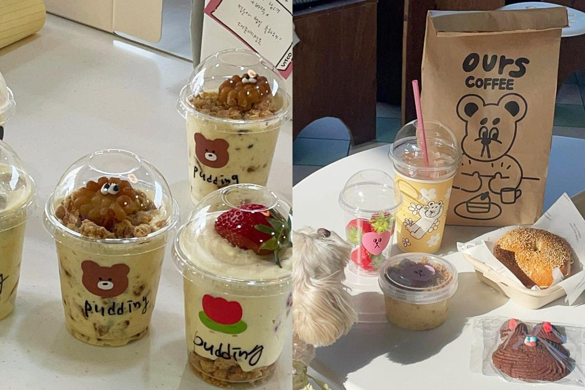 ขนมปังและเครื่องดื่มภายในร้าน Ours Coffee พร้อมเสิร์ฟในบรรจุภัณฑ์ที่ดีไซน์น่ารักและสะดุดตา