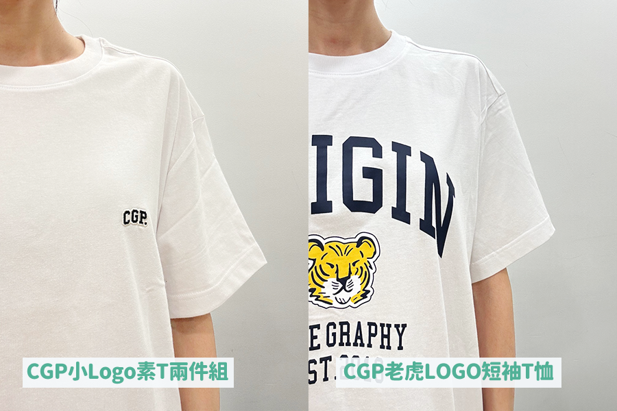 模特展示3号圆形LOGO短袖T恤的袖口细节，展示袖子的长度和细节