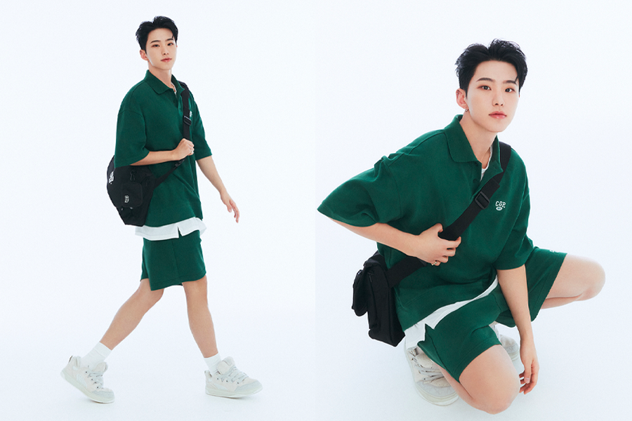 深绿色宽松套装，短袖上衣搭配短裤，黑色斜挎包，Codegraphy系列