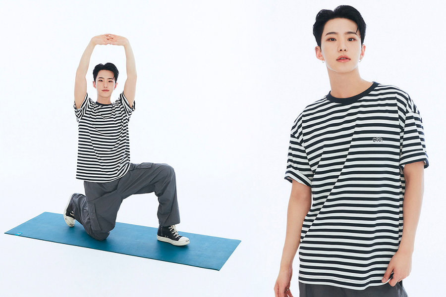 黑白条纹短袖T恤搭配深色裤子，Codegraphy系列