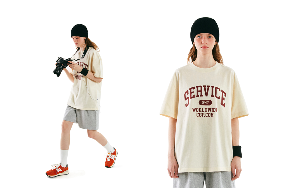 奶白色休闲短袖，搭配灰色短裤，Codegraphy系列