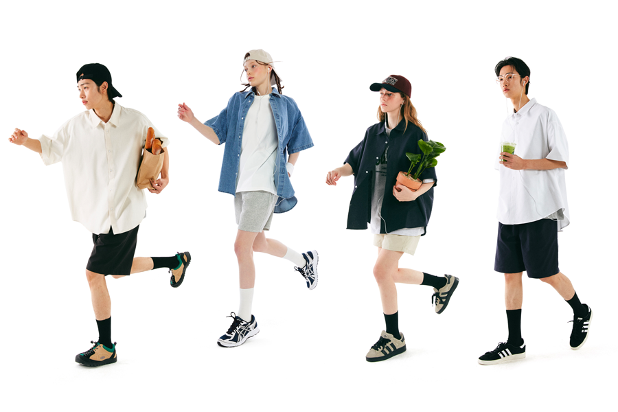 休闲风格，白色短袖搭配黑色短裤，Codegraphy系列