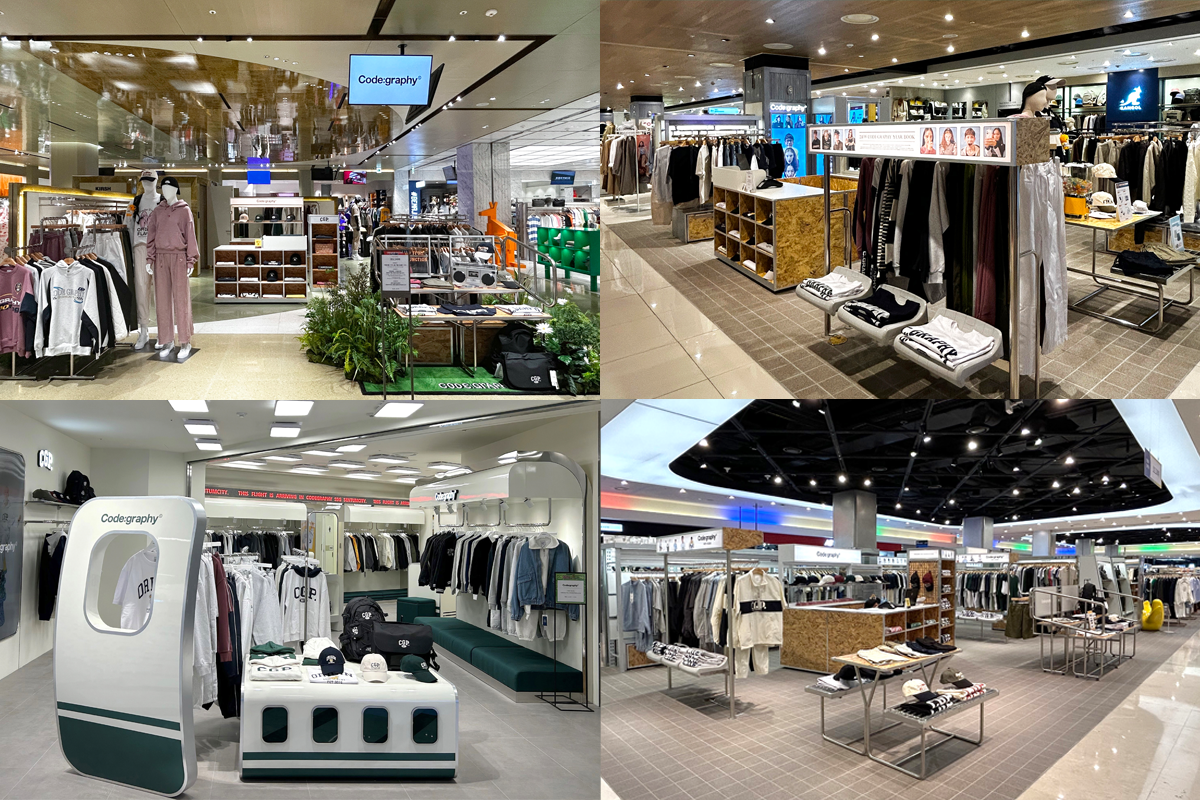 Code:graphy店內連帽衫和運動服的展示，陳列整齊，品牌強調休閒與潮流融合。