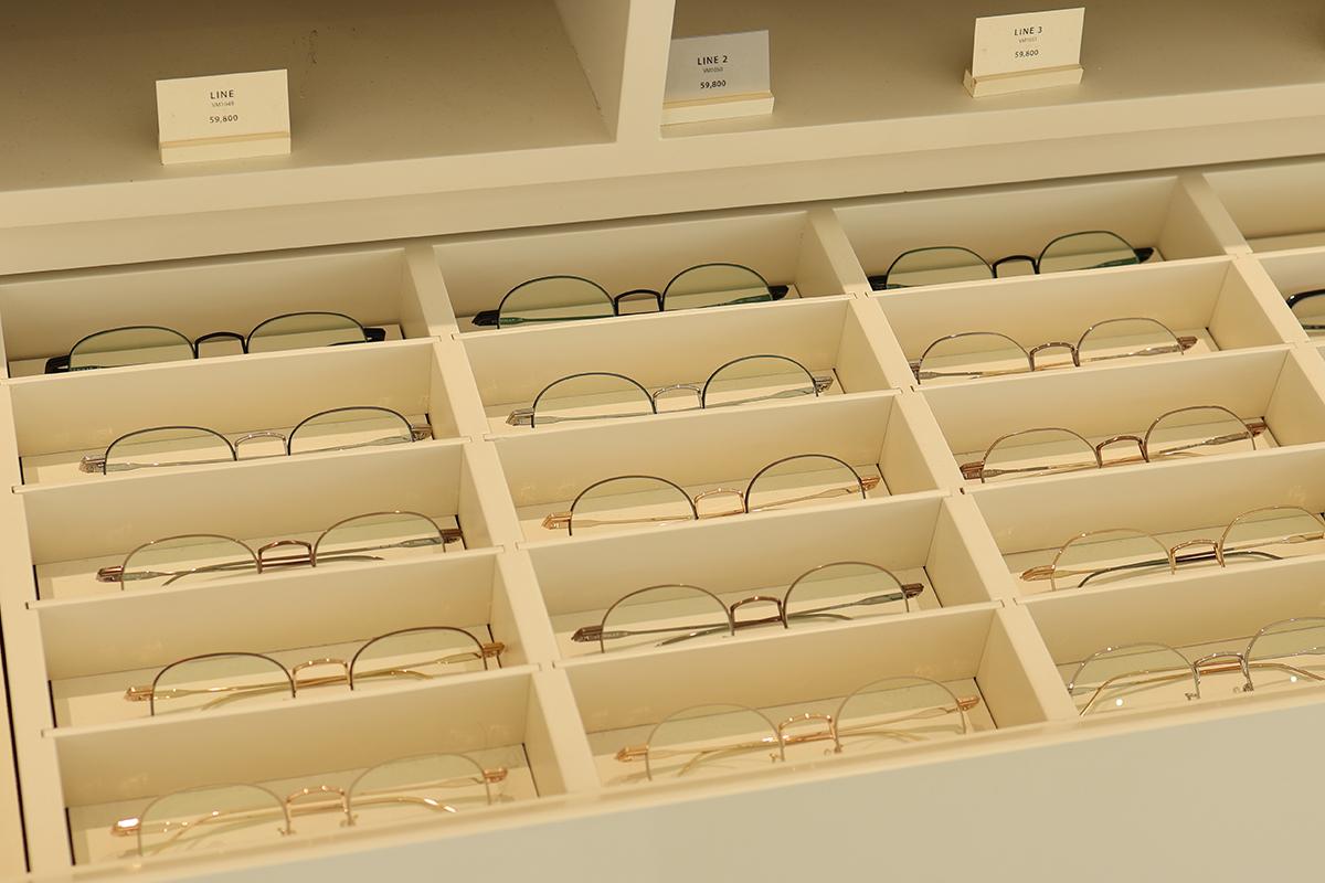 Organized drawers containing a variety of eyeglass frames at VIEWMAP.