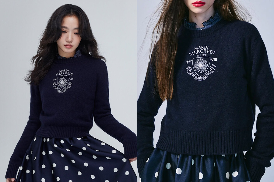 Mardi Mercredi ALUMNI 丝绸外套展示,深蓝色设计,精致都市风格适合冬季冷色调。