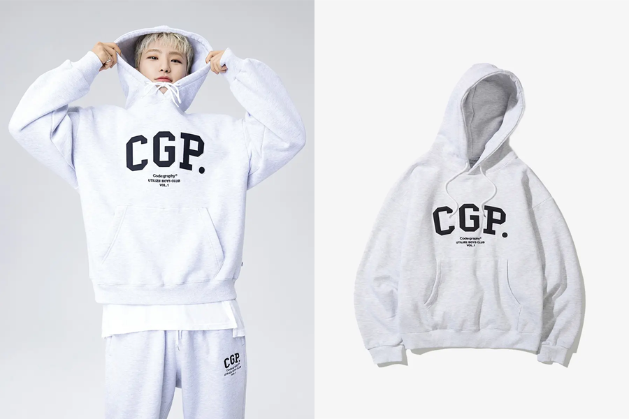 Code:graphy弧形CGP LOGO帽T,浅灰色设计,冷色系风格,降低脸部视觉温度。