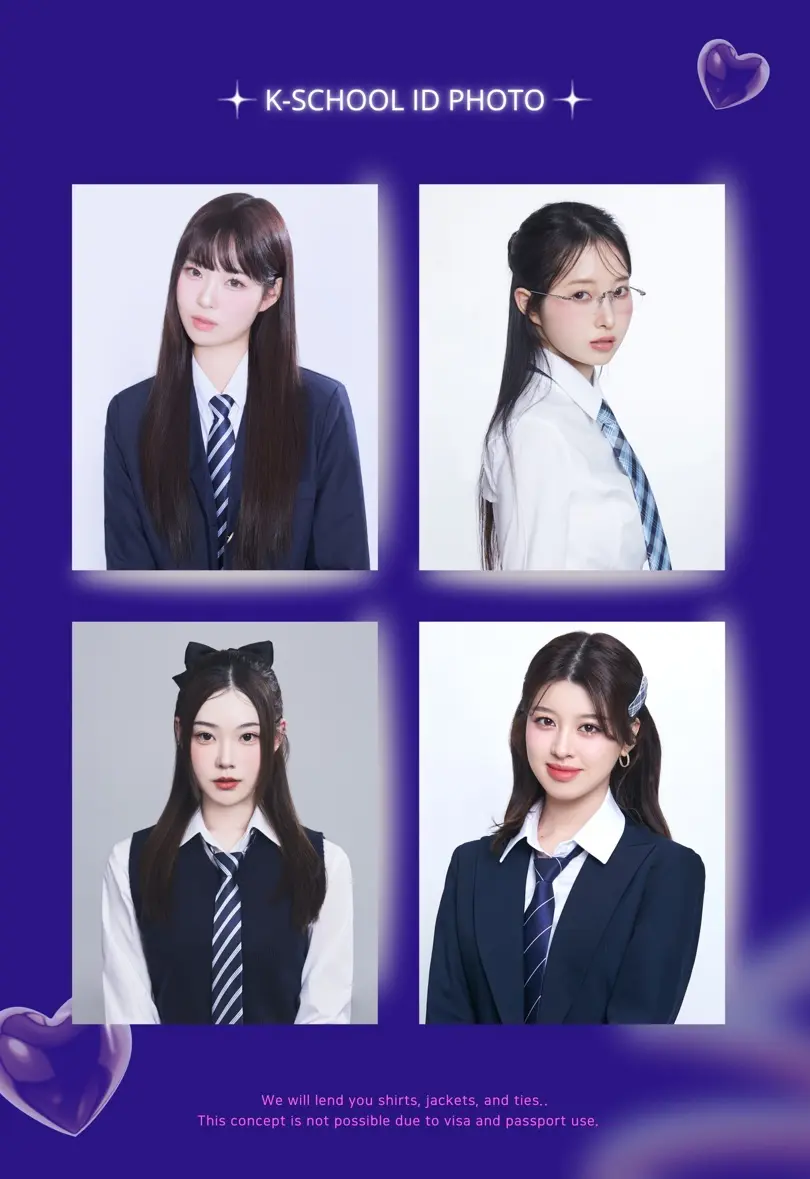 韓國首爾Modelro Studio校服照片拍攝，展示K-School校服風格的學生証件照。