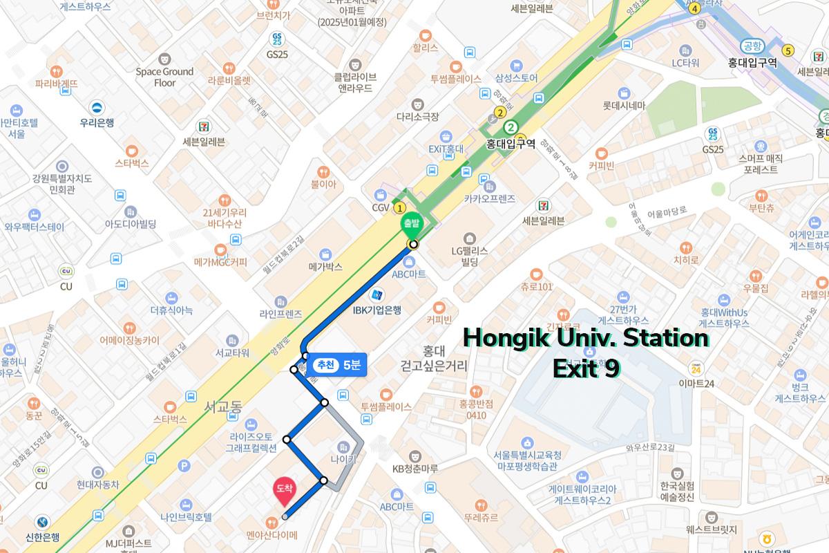 韓國髮型屋 韓國美髮 弘大髮型屋 弘大salon THE DAY'S HAIR 前往方法