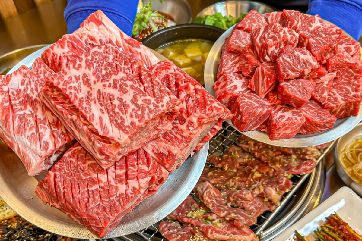 Assortment of fresh and marbled Hanwoo beef ready to grill at Udaepo, a new K-BBQ restaurant in Myeongdong.