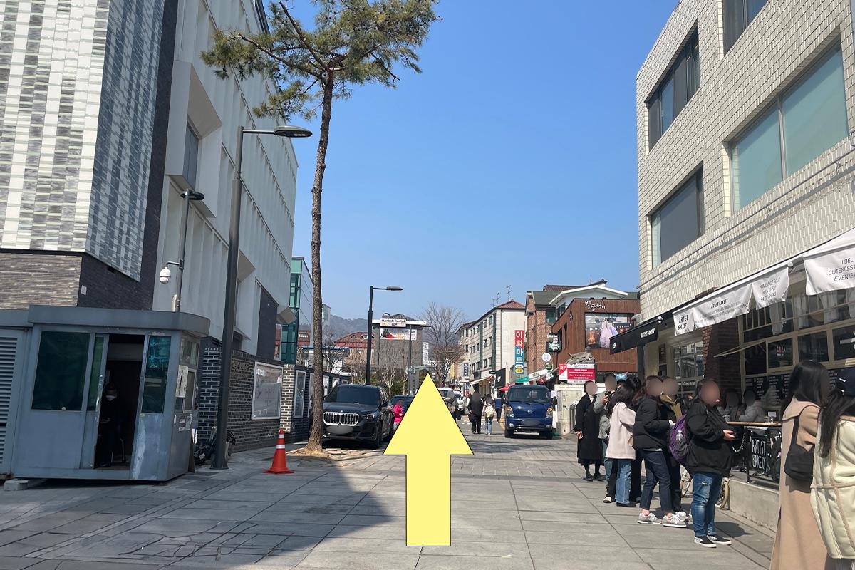 Walking path leading to Bukchon Hanok Village from Anguk Station.
