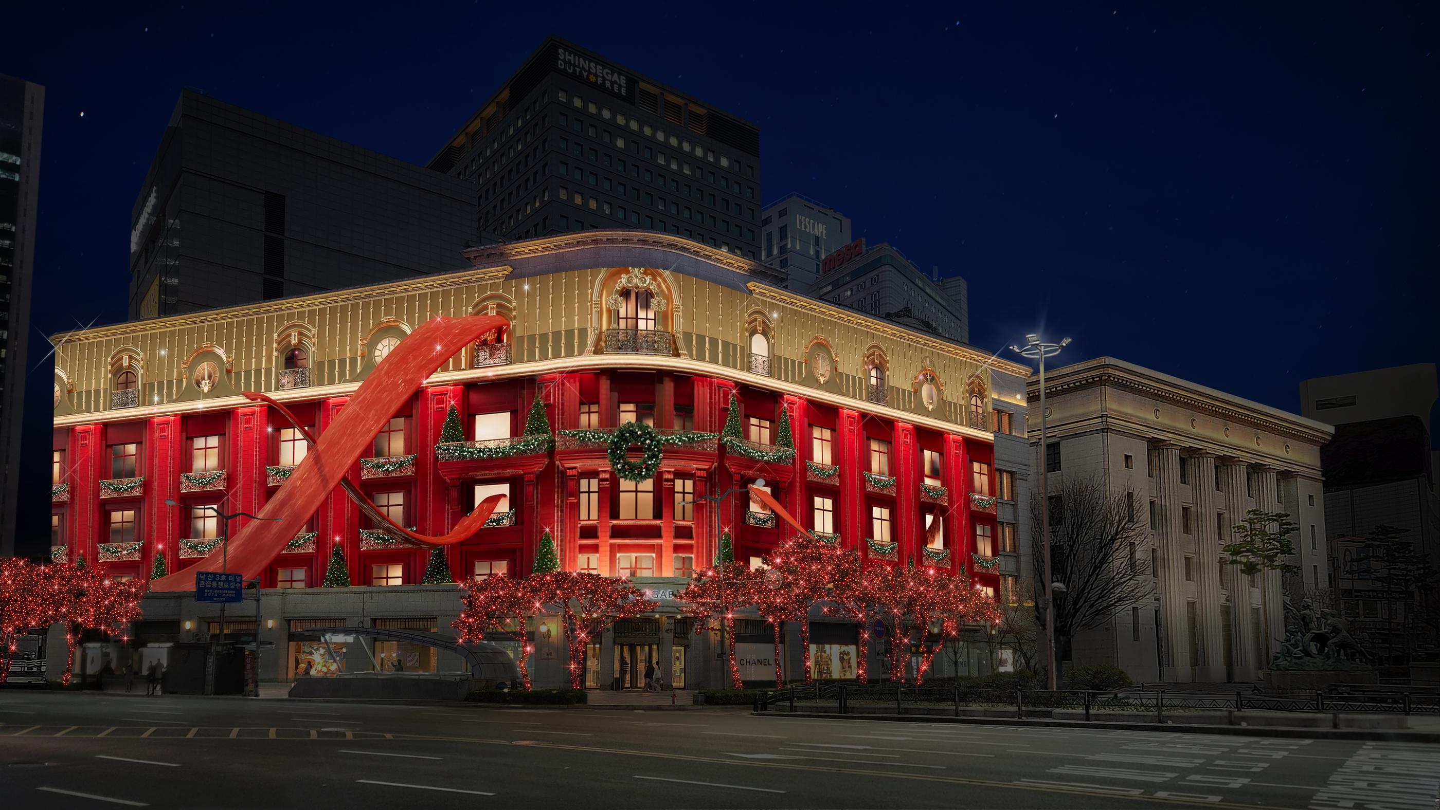 新世界百貨明洞本店夜間華麗的聖誕燈飾