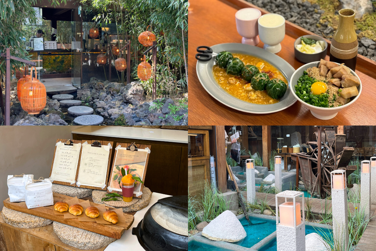 บรรยากาศที่สวยงามของคาเฟ่ในย่านอิกซอน-ดง, โซล พร้อมการตกแต่งที่แสดงถึงการผสมผสานระหว่างสถาปัตยกรรมเกาหลีแบบดั้งเดิมกับสมัยใหม่